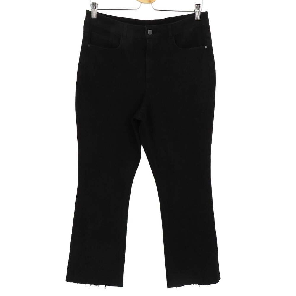 Commando Womens Large Solid Black Raw Hem Flat Front Denim Jeans Pants Pockets
